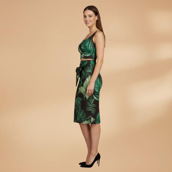 Carla | Conjunto Mulher Top Cortado Saia Midi Estampado