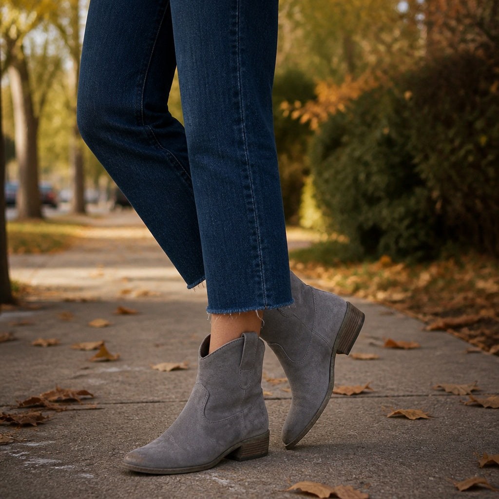 Constança | Botins Cowboy de Camurça Mulher Salto Bloco