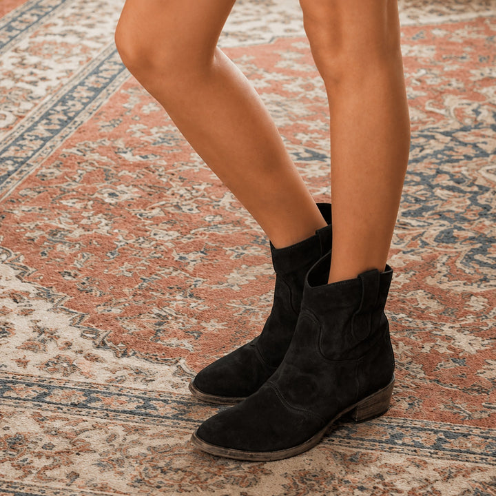 Constança | Botins Cowboy de Camurça Mulher Salto Bloco