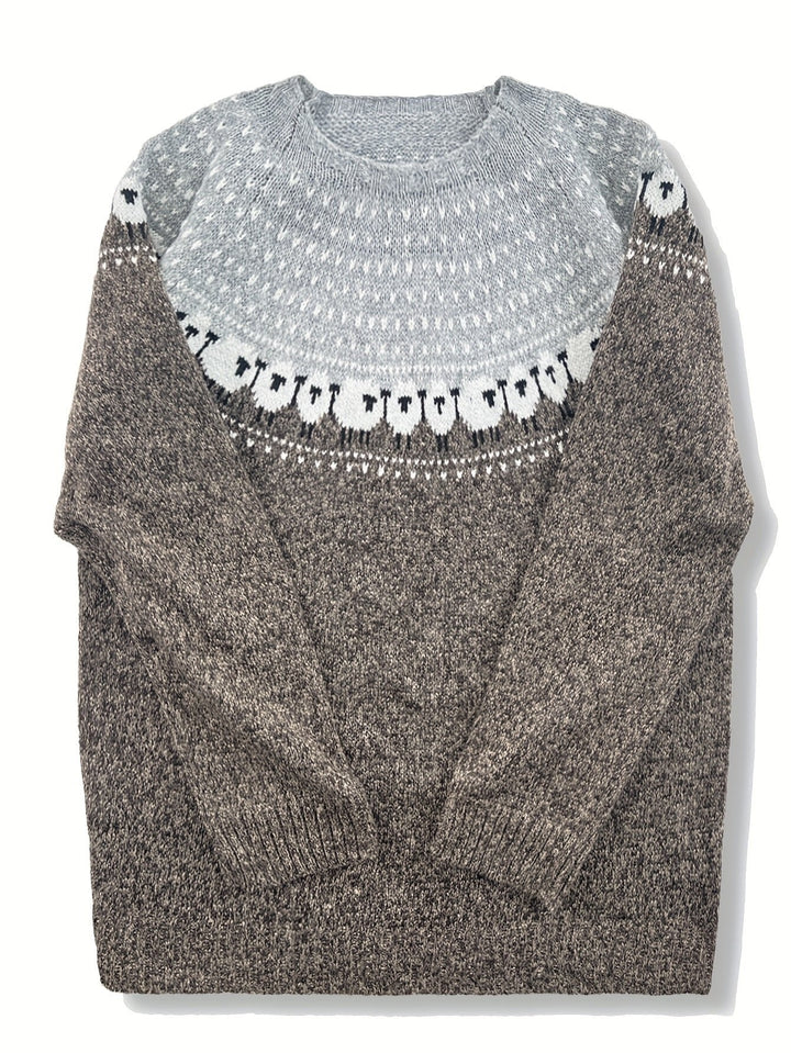 Constança | Camisola de Lã Mulher Padrão Jacquard Ovelhas