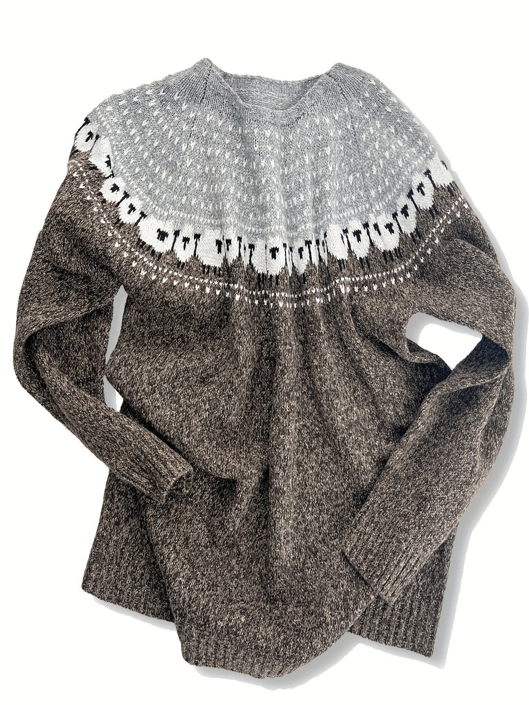 Constança | Camisola de Lã Mulher Padrão Jacquard Ovelhas