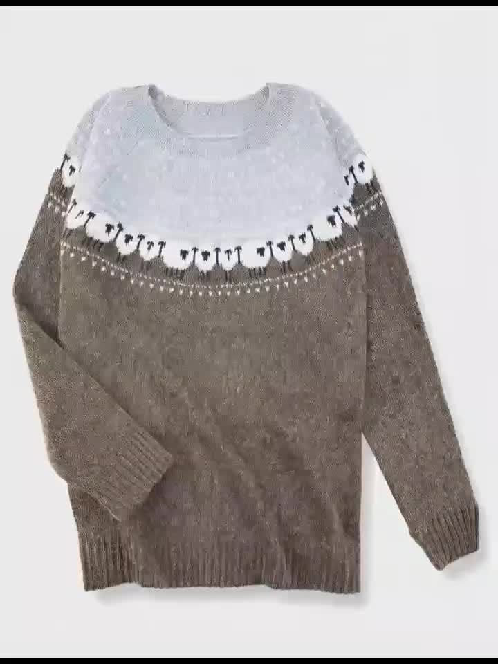 Constança | Camisola de Lã Mulher Padrão Jacquard Ovelhas