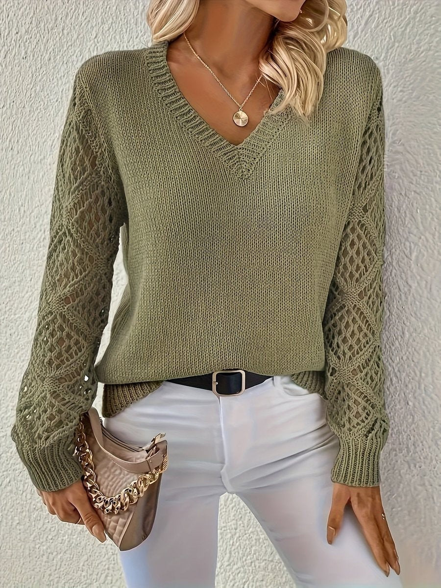 Constança | Camisola de Malha Decote V Mulher Mangas Abertas