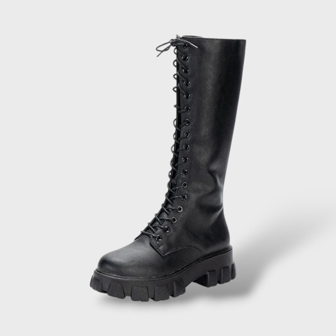 Cristina | Botas de Pele Cano Alto Mulher com Atacadores Plataforma