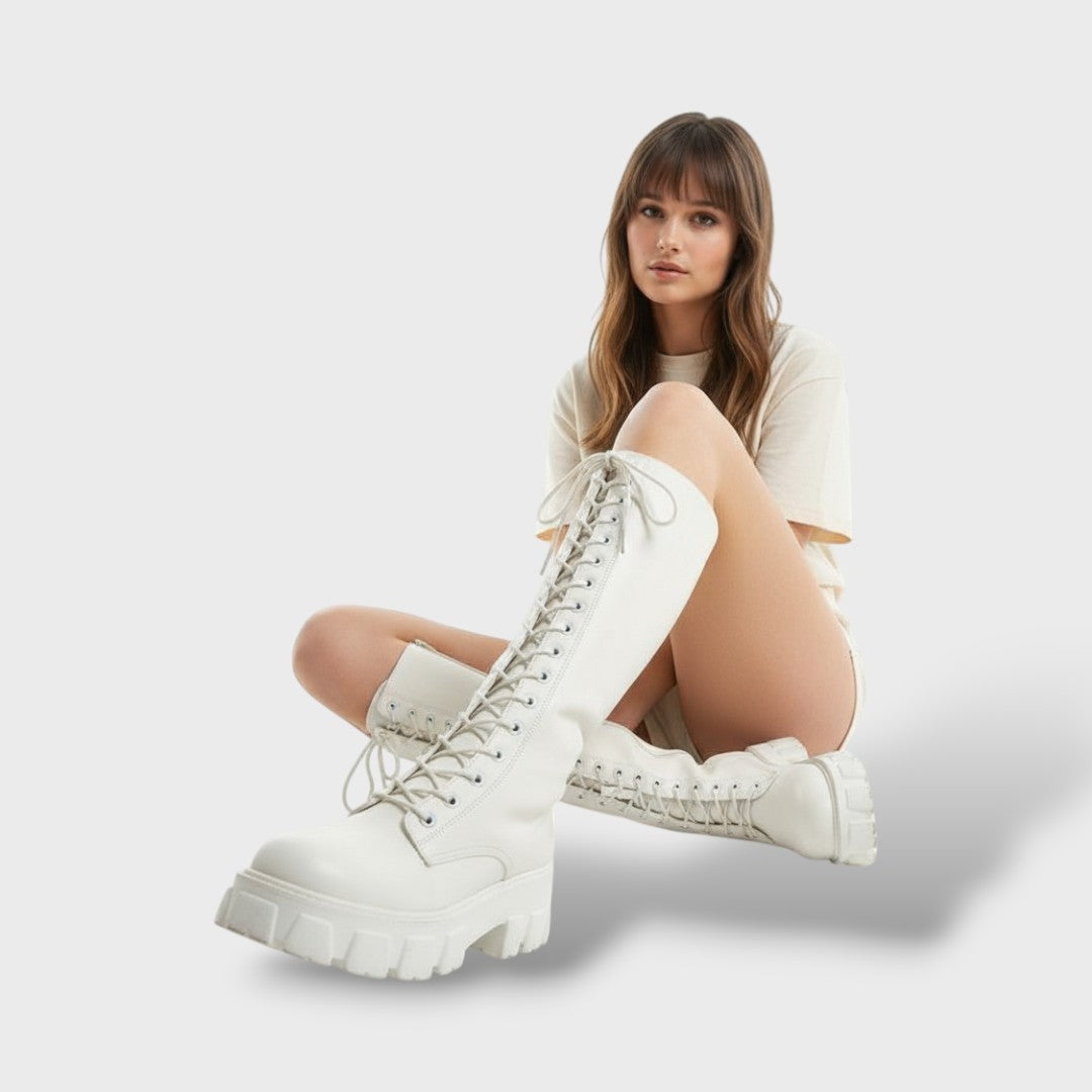 Cristina | Botas de Pele Cano Alto Mulher com Atacadores Plataforma