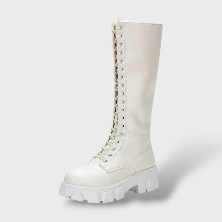 Cristina | Botas de Pele Cano Alto Mulher com Atacadores Plataforma