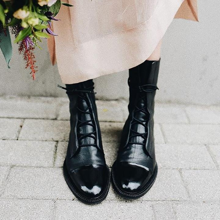 Daniela | Botas Militares de Couro Mulher com Cordões