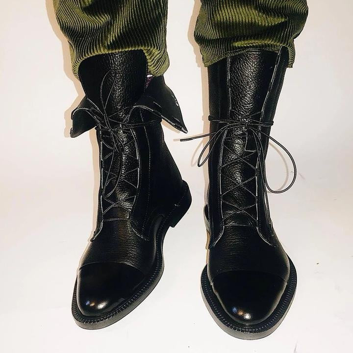 Daniela | Botas Militares de Couro Mulher com Cordões