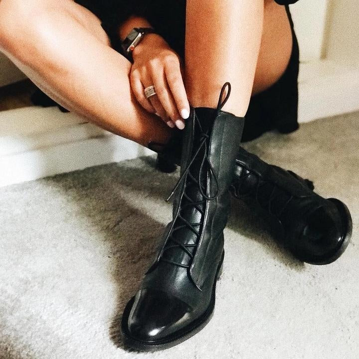 Daniela | Botas Militares de Couro Mulher com Cordões