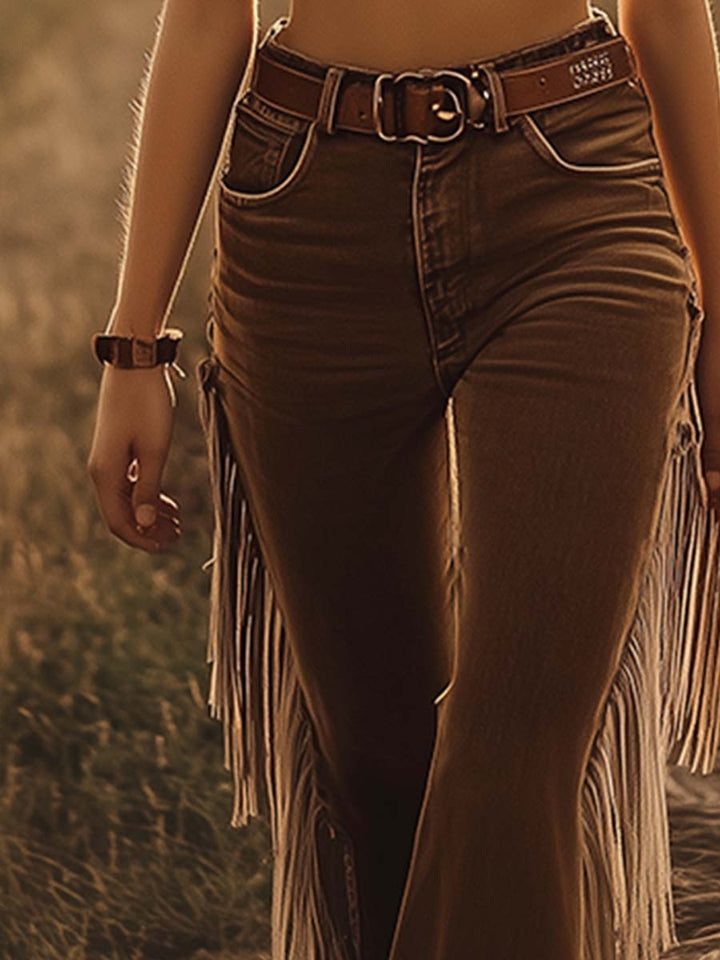 Daniela | Jeans Flare com Franjas Mulher Cintura Alta