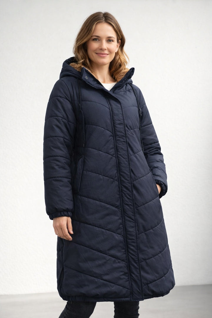 Diana | Casaco Acolchoado Comprido Mulher com Capuz Forro Fleece
