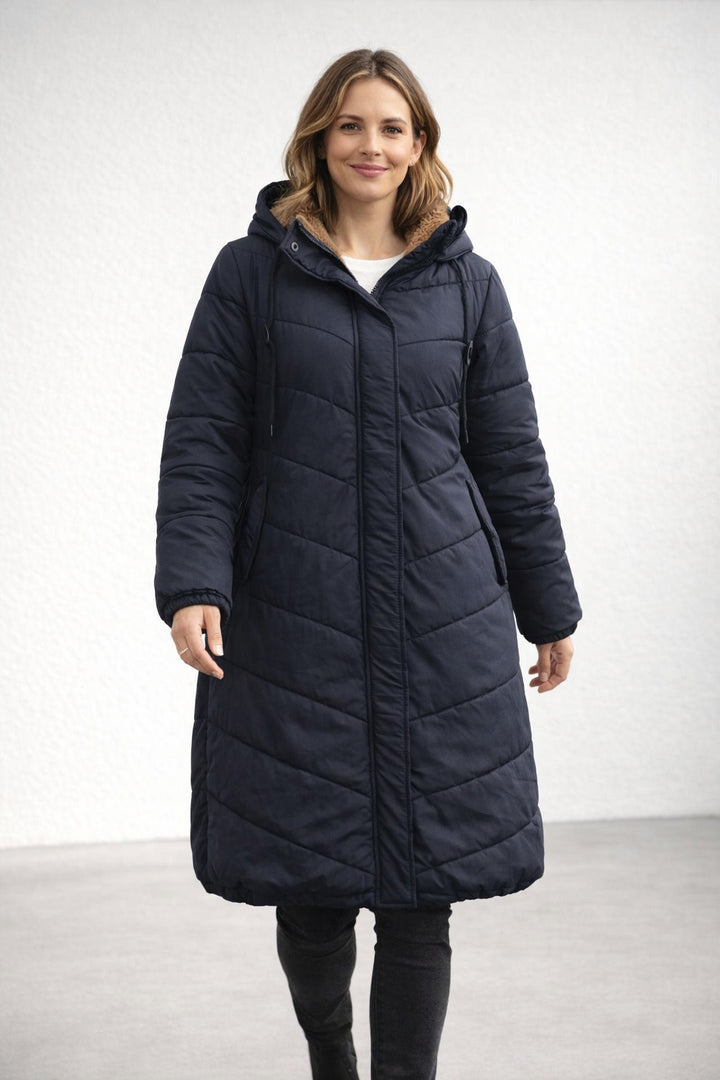 Diana | Casaco Acolchoado Comprido Mulher com Capuz Forro Fleece