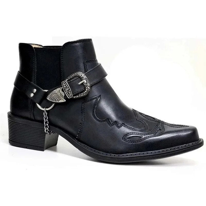Dinis | Botas Cowboy Homem Botins de Pele Fivela e Corrente