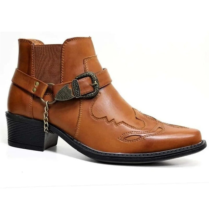 Dinis | Botas Cowboy Homem Botins de Pele Fivela e Corrente