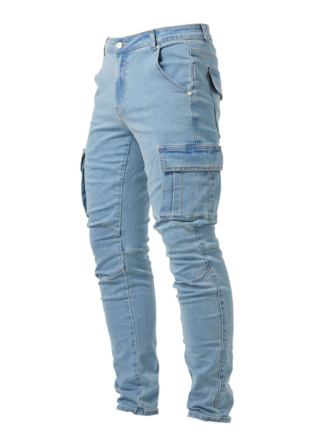 Dinis | Calças de Ganga Homem Cargo Slim Fit Multi-Bolsos