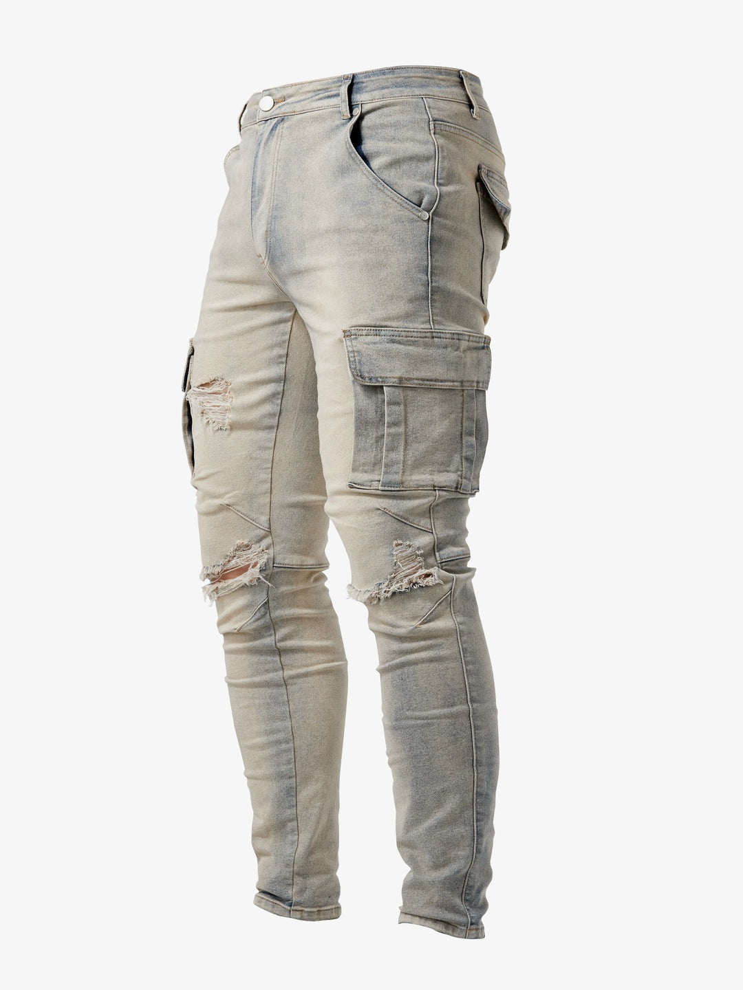 Dinis | Calças de Ganga Homem Cargo Slim Fit Multi-Bolsos