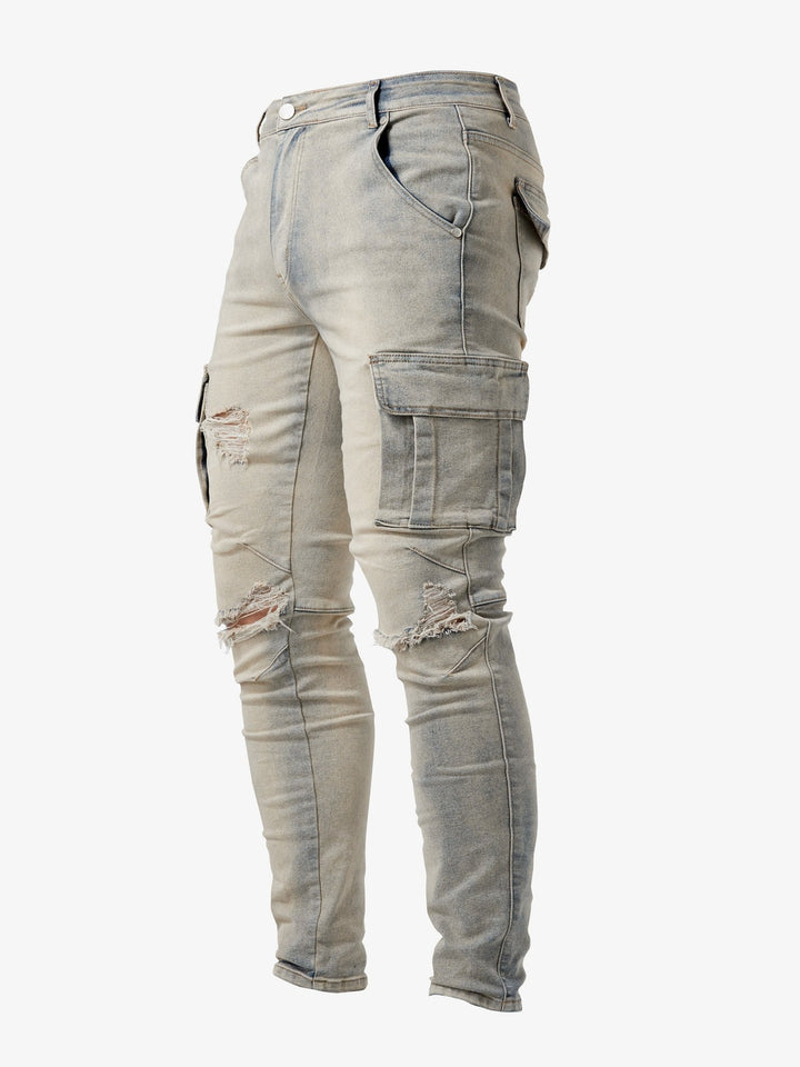 Dinis | Calças de Ganga Homem Cargo Slim Fit Multi-Bolsos