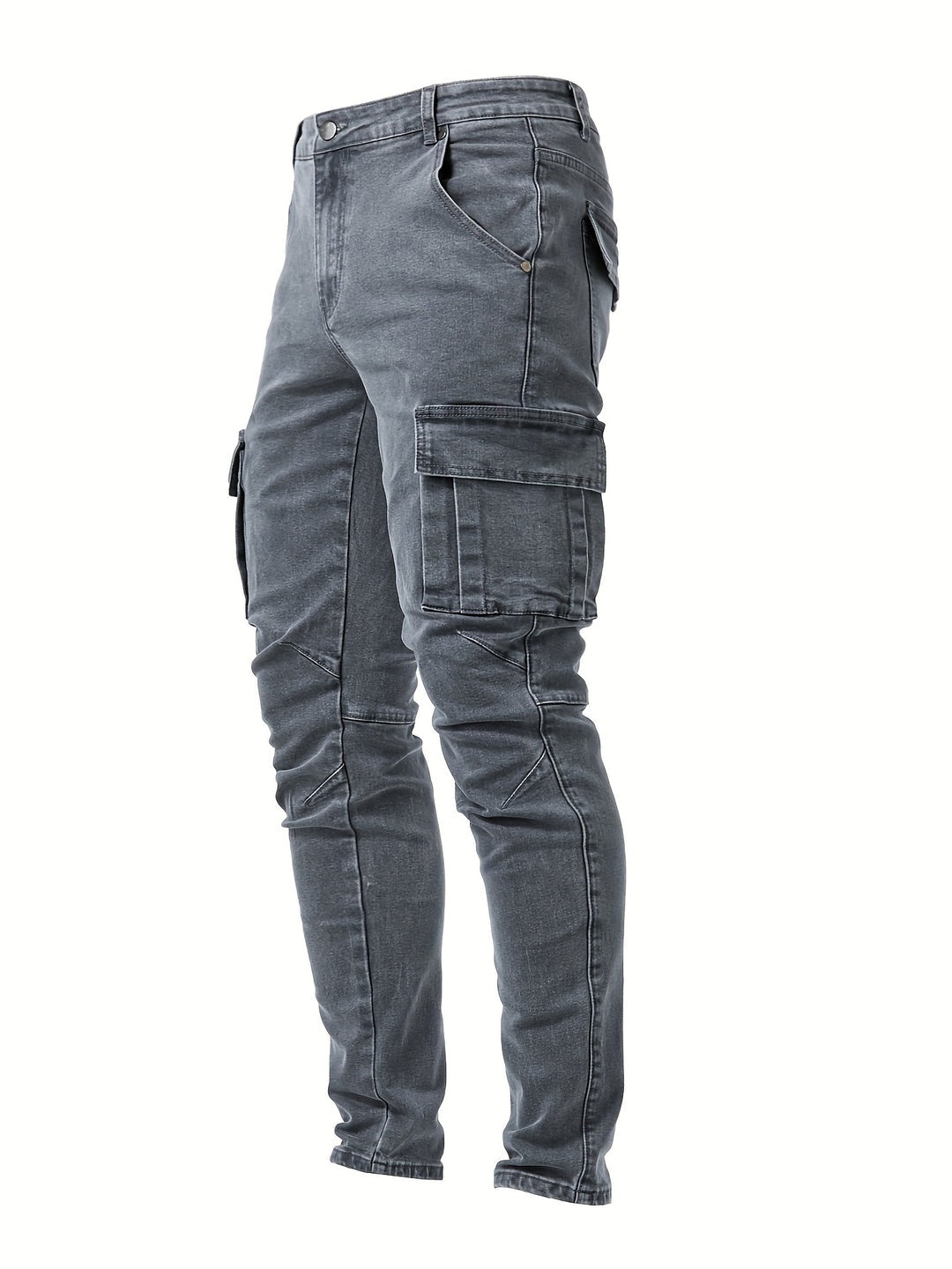 Dinis | Calças de Ganga Homem Cargo Slim Fit Multi-Bolsos