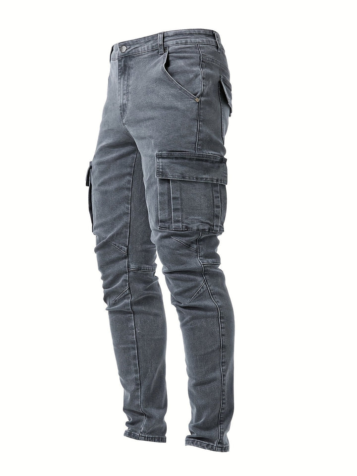 Dinis | Calças de Ganga Homem Cargo Slim Fit Multi-Bolsos