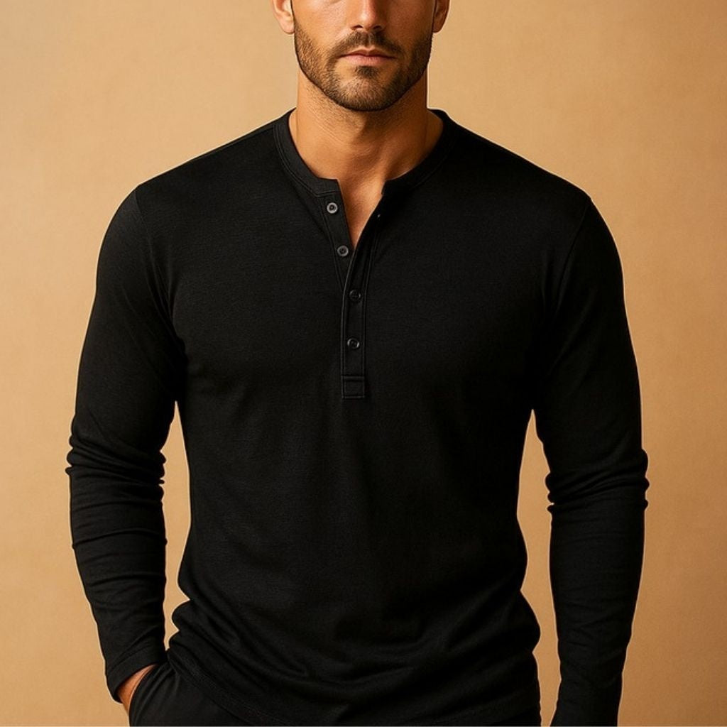 Diogo | T-shirt Henley Homem Manga Comprida com Botões