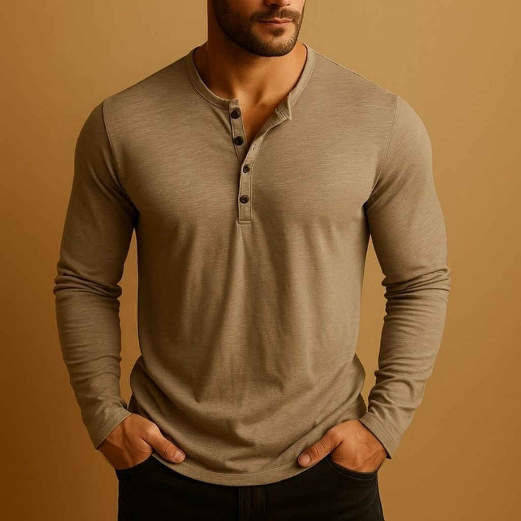 Diogo | T-shirt Henley Homem Manga Comprida com Botões