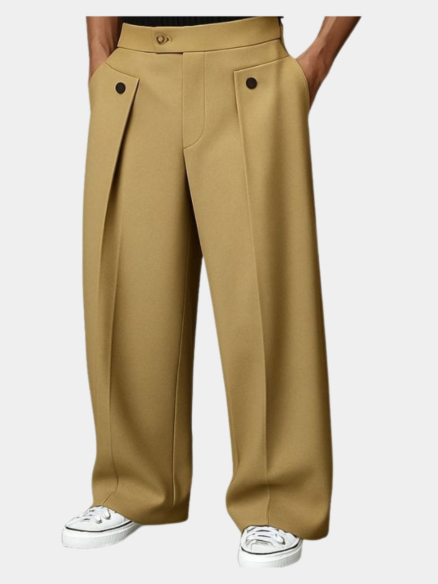 Duarte | Calças Wide Leg Homem Pregas Frontais Bolsos Laterais