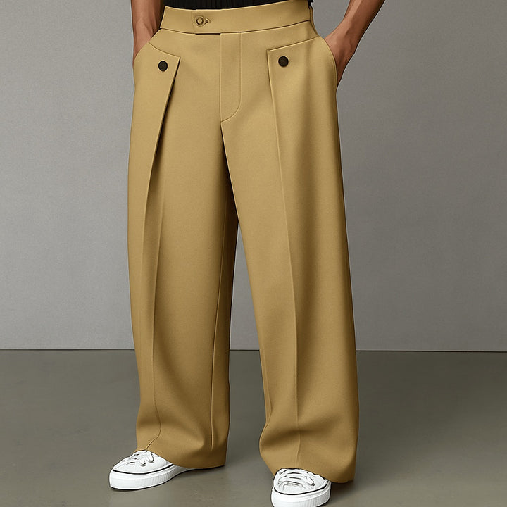 Duarte | Calças Wide Leg Homem Pregas Frontais Bolsos Laterais