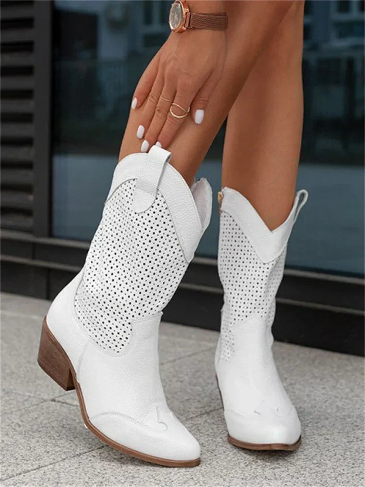 Dulce | Botas Cowboy Mulher Rasas Perfuradas Cano Médio