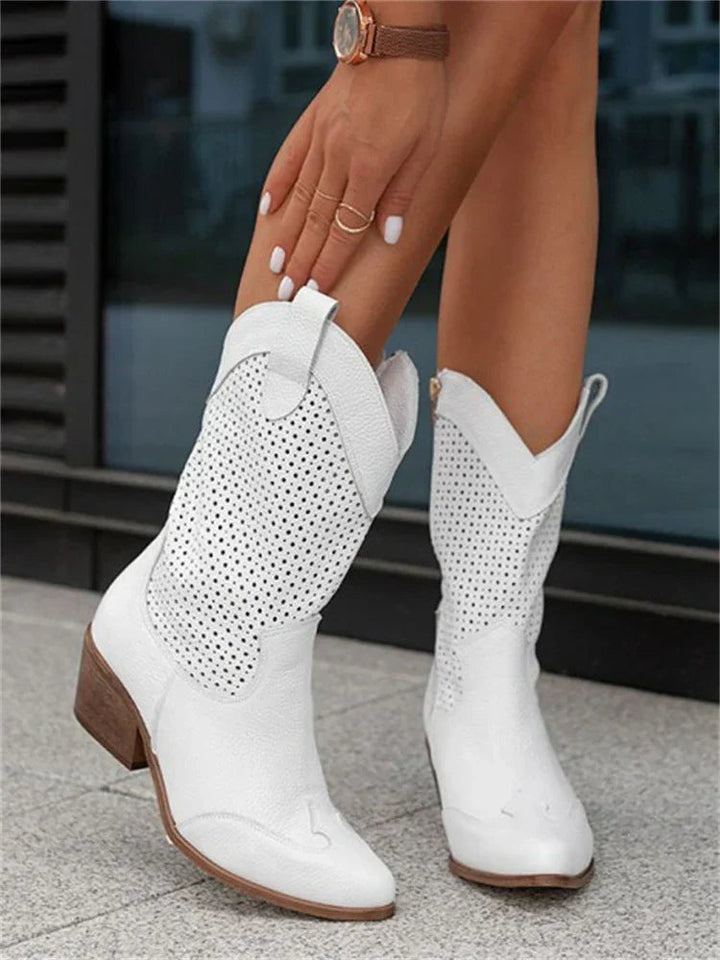 Dulce | Botas Cowboy Mulher Rasas Perfuradas Cano Médio
