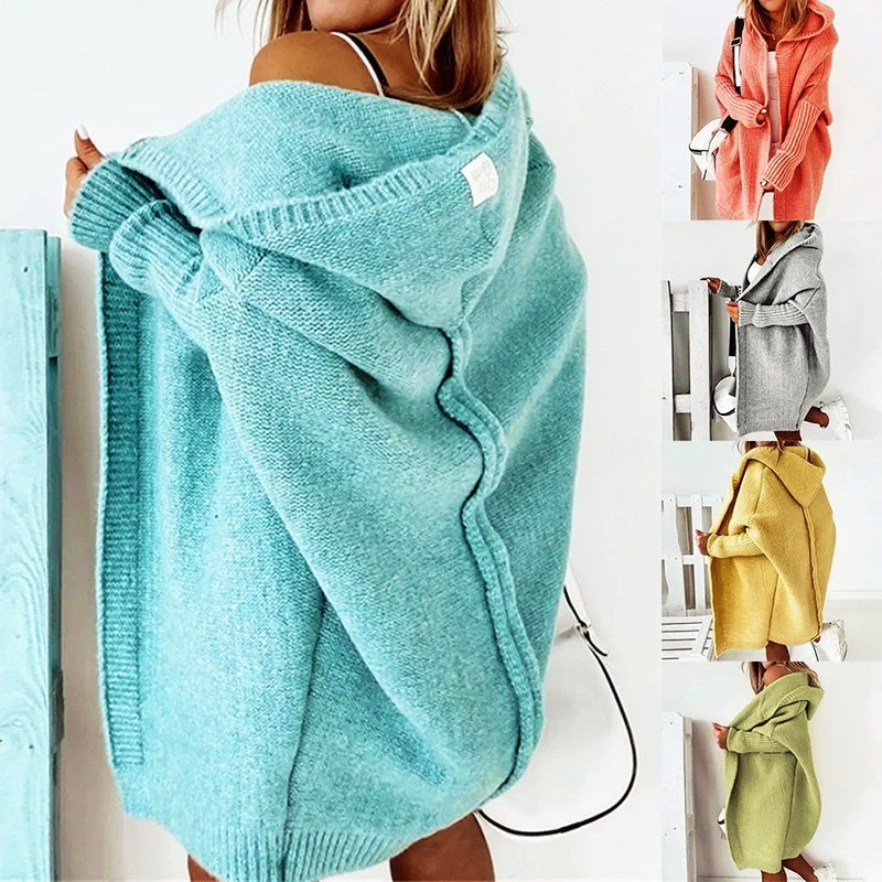 Elsa | Casaco de Malha com Capuz Mulher Oversize Comprido
