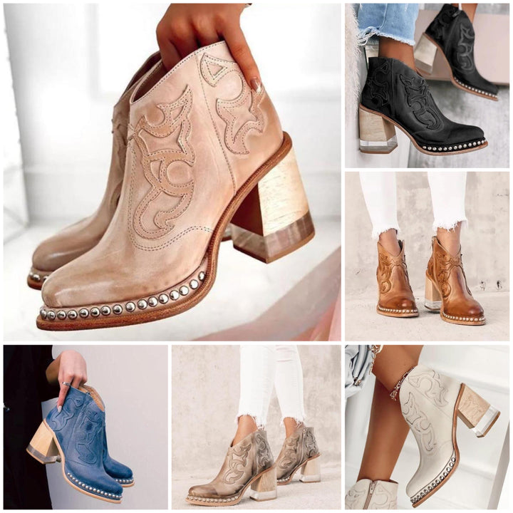 Eva | Botins Cowboy de Pele Mulher Salto Bloco
