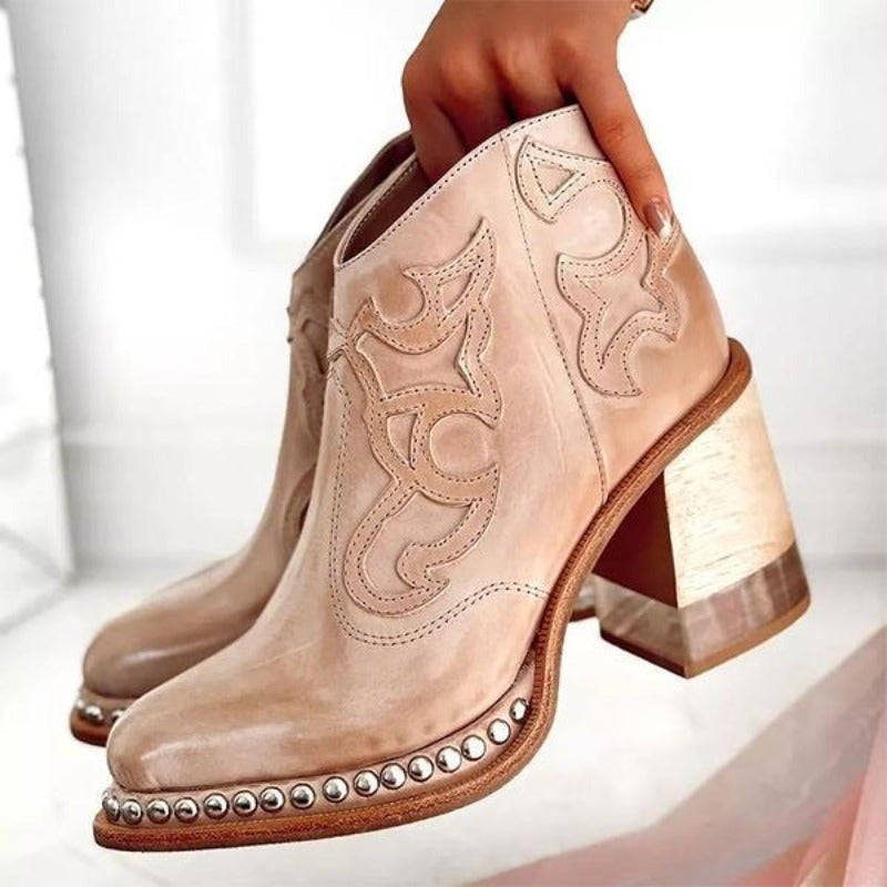 Eva | Botins Cowboy de Pele Mulher Salto Bloco