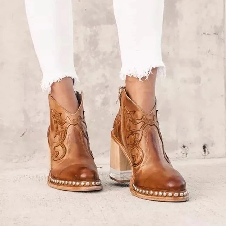 Eva | Botins Cowboy de Pele Mulher Salto Bloco