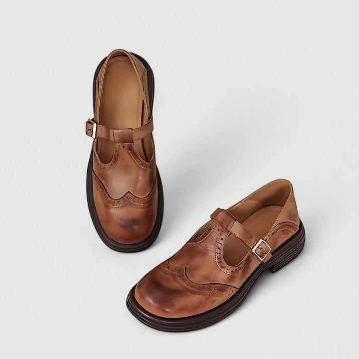 Eva | Sapatos Oxford Mary Jane Mulher Brogue Pele Fivela