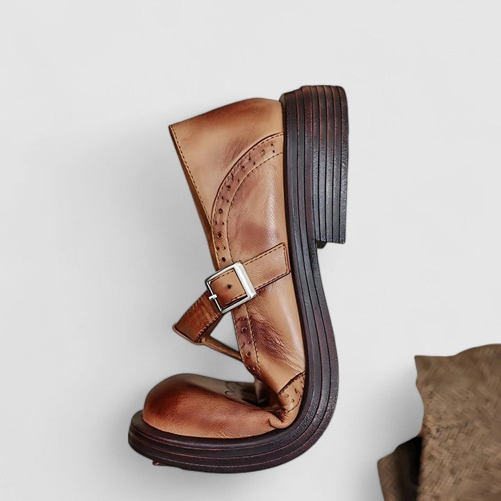 Eva | Sapatos Oxford Mary Jane Mulher Brogue Pele Fivela