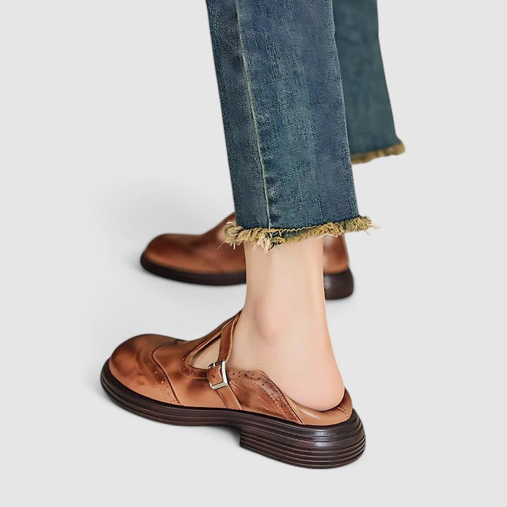 Eva | Sapatos Oxford Mary Jane Mulher Brogue Pele Fivela