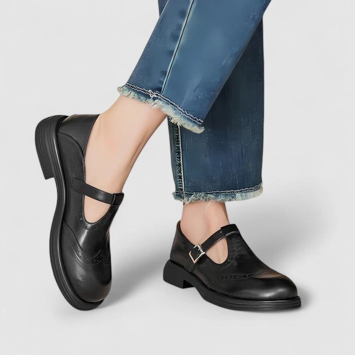 Eva | Sapatos Oxford Mary Jane Mulher Brogue Pele Fivela