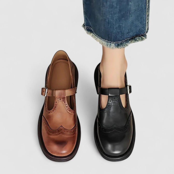 Eva | Sapatos Oxford Mary Jane Mulher Brogue Pele Fivela
