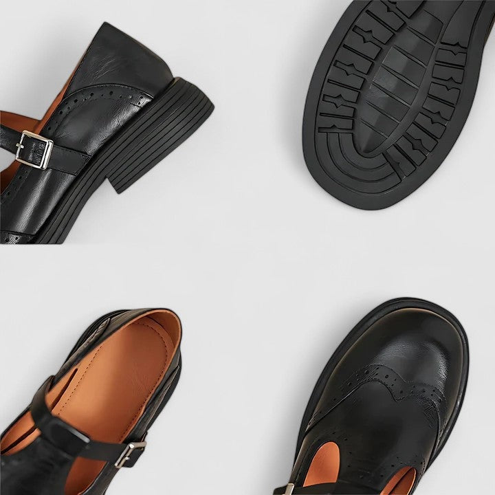 Eva | Sapatos Oxford Mary Jane Mulher Brogue Pele Fivela