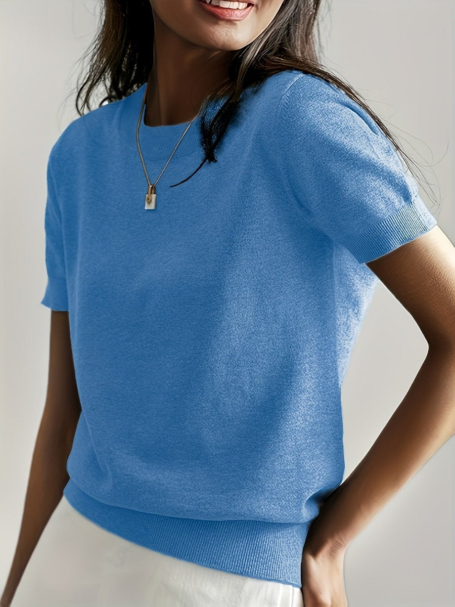 Eva | Sweatshirt de Malha Mulher Manga Curta Decote Redondo