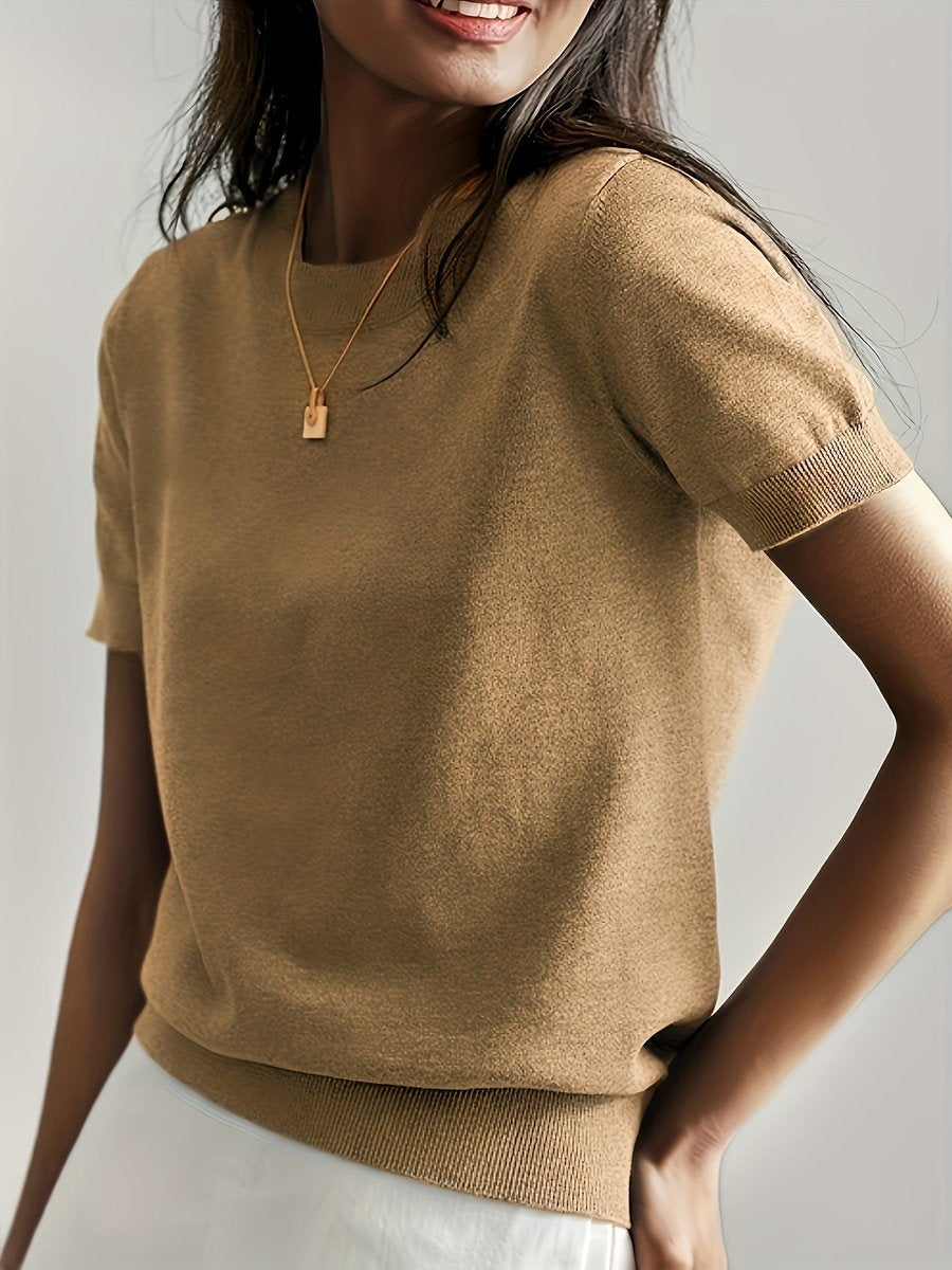 Eva | Sweatshirt de Malha Mulher Manga Curta Decote Redondo