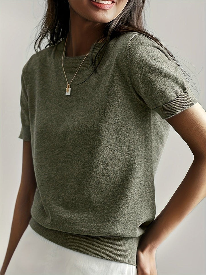 Eva | Sweatshirt de Malha Mulher Manga Curta Decote Redondo