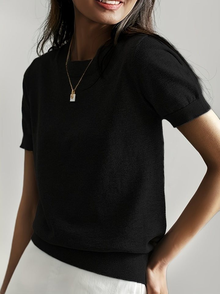 Eva | Sweatshirt de Malha Mulher Manga Curta Decote Redondo