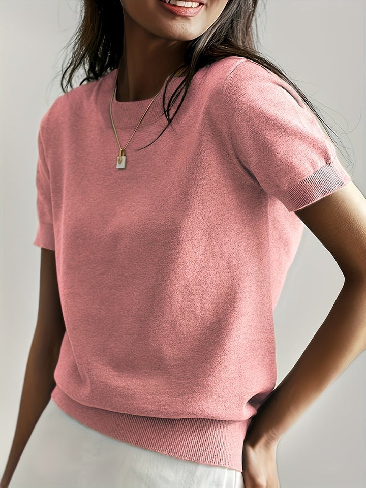 Eva | Sweatshirt de Malha Mulher Manga Curta Decote Redondo