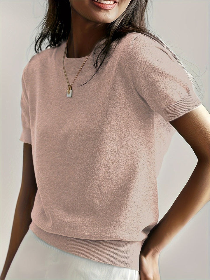 Eva | Sweatshirt de Malha Mulher Manga Curta Decote Redondo