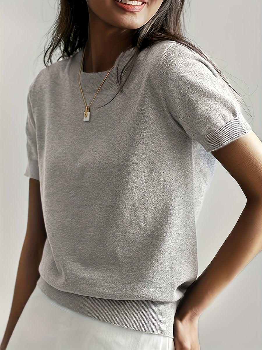 Eva | Sweatshirt de Malha Mulher Manga Curta Decote Redondo