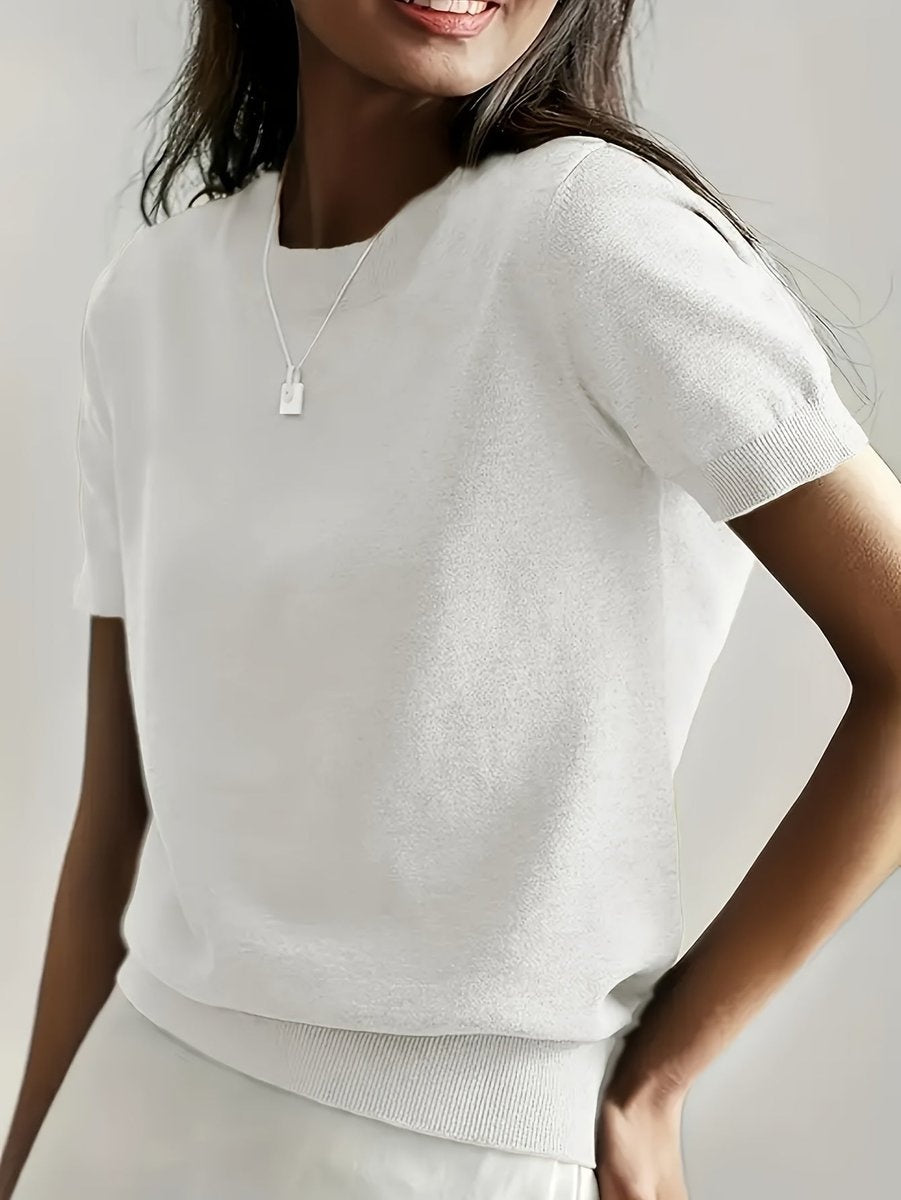 Eva | Sweatshirt de Malha Mulher Manga Curta Decote Redondo