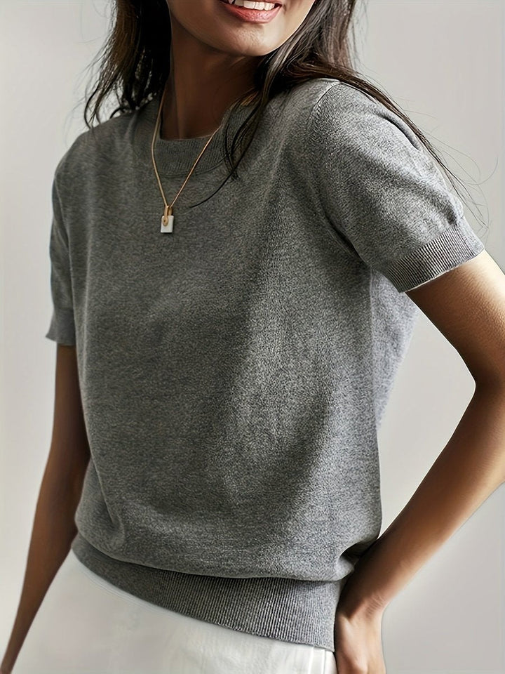 Eva | Sweatshirt de Malha Mulher Manga Curta Decote Redondo