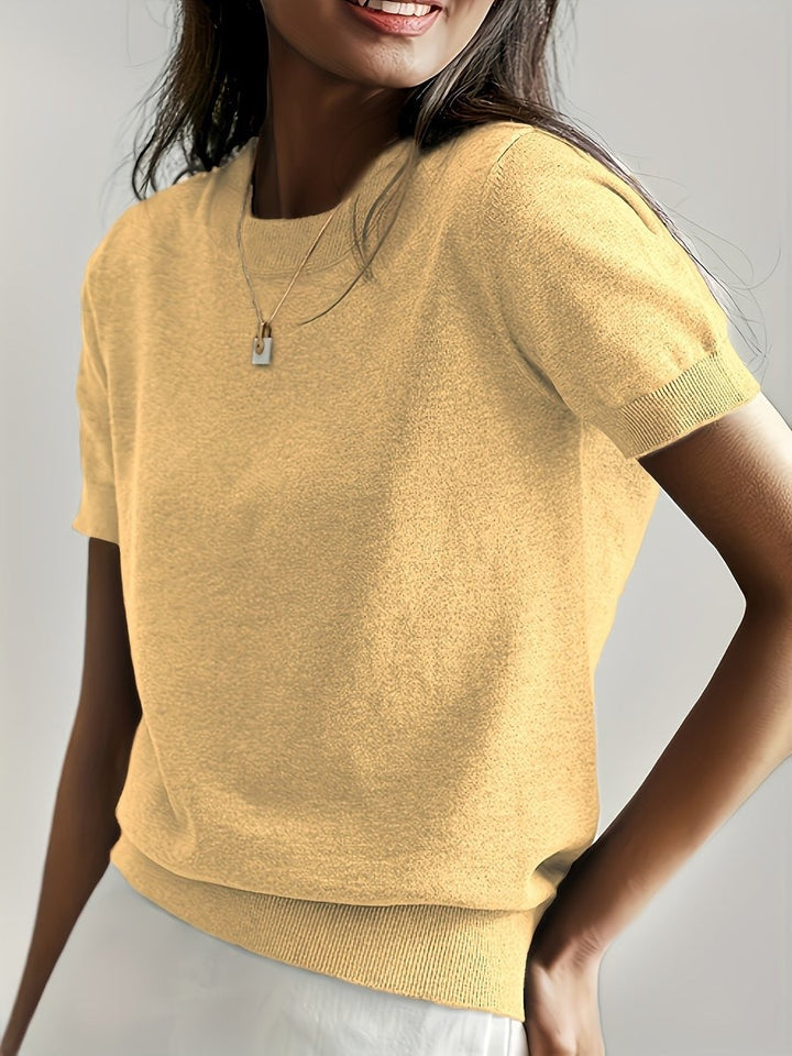 Eva | Sweatshirt de Malha Mulher Manga Curta Decote Redondo