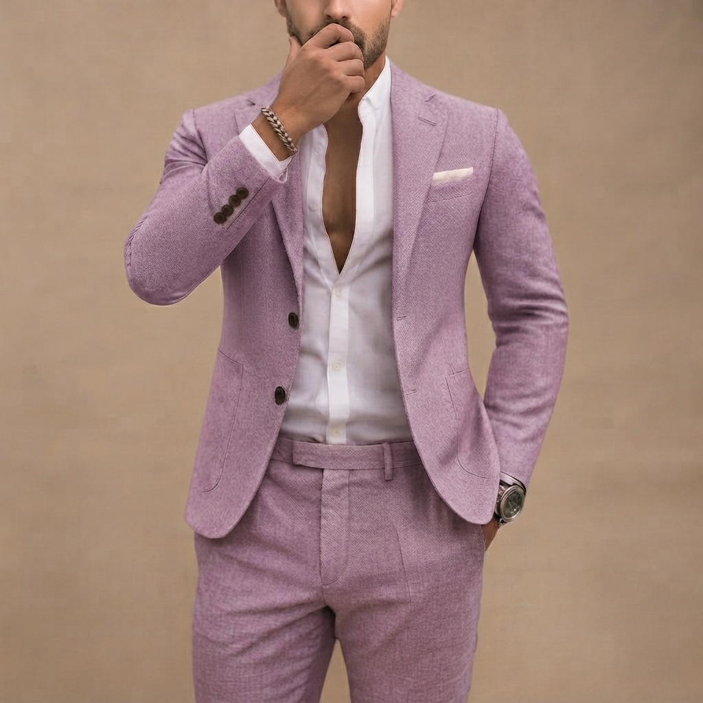 Fato de Linho Slim Fit Homem Blazer e Calças Conjunto